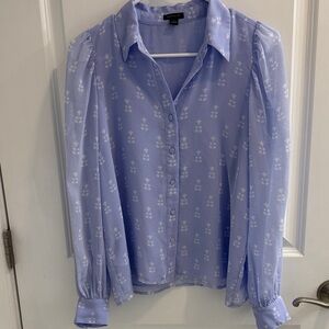 Ann Taylor Light Blue Floral Blouse